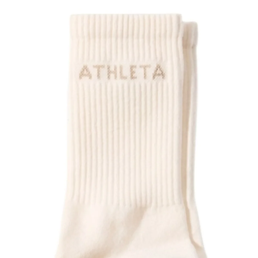 ATHLETA Everyday Crew Socks White M/L 7-9.5 Organic Cotton Gym Outdoor New NWT